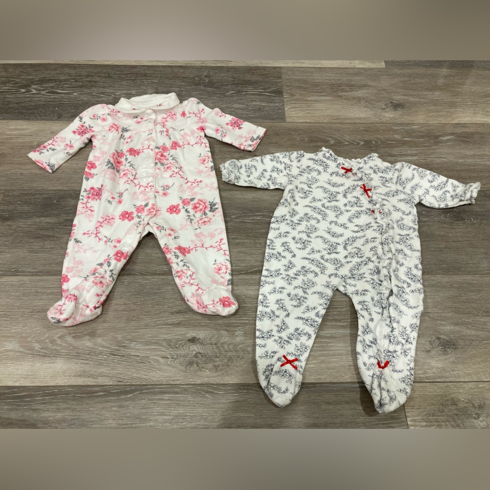 Little Me Baby Onesie Footie Bundle Lot of Two 6 Months Floral 100% Cotton